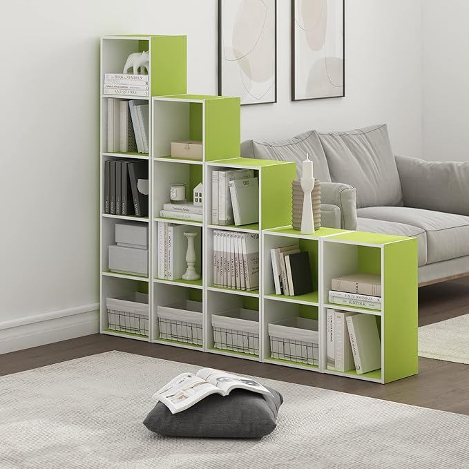Furinno Luder Bookcase / Book / Storage, 2-Tier Cube, Green/White