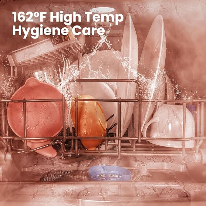 COMFEE' Portable Mini Dishwasher Countertop with 5L Built-in Water Tank for Apartments& RVs, No Hookup Needed, 6 Programs, 360° Dual Spray, 162℉ High-Temp& Air-Dry Function