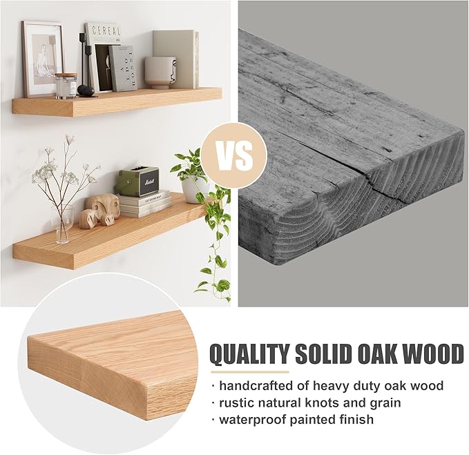 Floating Shelves for Wall, USA-Sourced Oak Wood 48 Inch Long Wall Shelves, Natural Wooden Wall Mounted Picture Ledge Shelf, Nursery Book Storage Shelf Kids Bookshelf, Display Shelf for Bathroom
