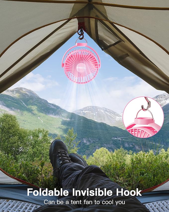 FRIZCOL 12000mAh Portable Stroller Fan, Use As Power Bank, 65H Battery Operated Fan Flexible Tripod Clip On Fans, Detachable Personal Handheld Baby Fans for Stroller, Car seat, Desk, Treadmill（Pink）