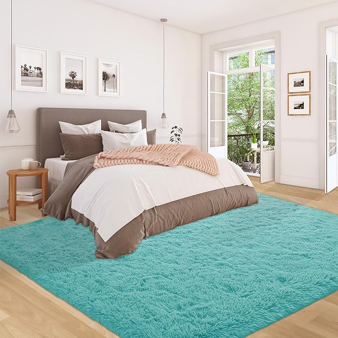 5x8 Area Rug for Living Room: Fluffy Shag Soft Washable Rugs Fuzzy Plush Indoor Carpet for Bedroom Nursery Playroom Dorm Kids Girls Boys Room (Teal Blue, 5'x8')