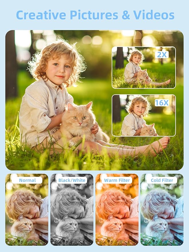 Digital Camera for Kids and Starters, FHD 1080P Point and Shoot Camera with 32GB Card 16X Zoom Anti Shake, Gift for Boys Girls Kids, White