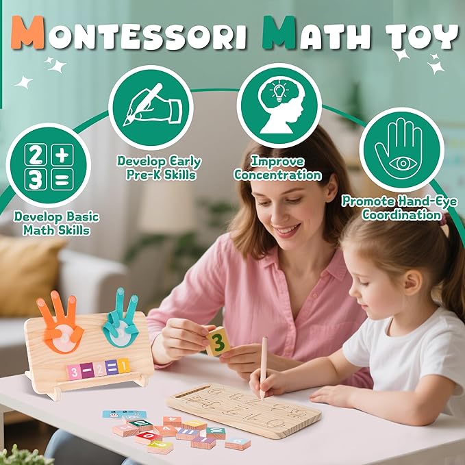 Hirger Preschool Learning Toys for Toddlers 2-4, Educational Math Manipulatives Number Counting Blocks for Kids, Montessori Toy for Boys Girls Age 2+ Birthday Gifts