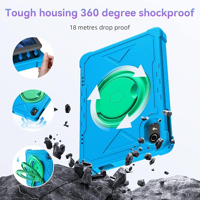 HUIHUANG Tablet 10 Inch Android 14 Tablet, 16GB RAM 128GB ROM, 1TB Expansion, Octa-core, Large Capacity Battery, 5MP + 8MP Dual Camera, 5G/2.4G WiFi, Bluetooth 5.0, GPS, Drop-Proof Case (Blue)