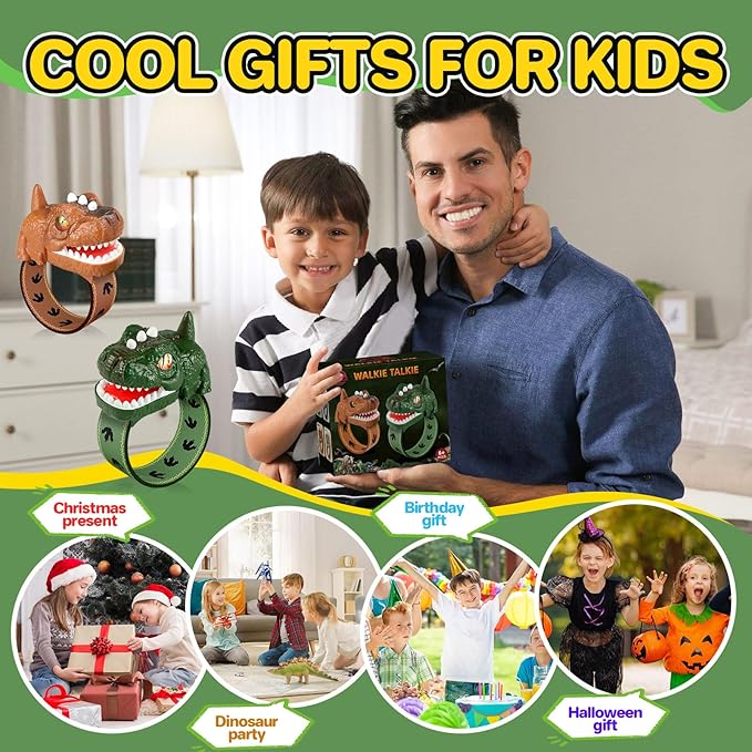 Dinosaur Walkie Talkies for Kids Rechargeable, Wrist Walkie Talkie with Flashlight, Outdoor Toys Camping Gear, T-Rex Dino Toy Birthday Gifts for Boys Girls Age 3-12 Years Old