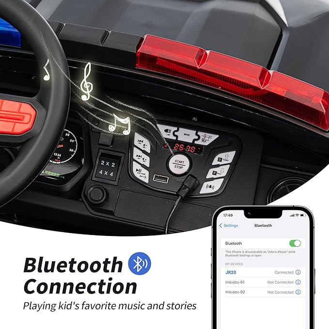 12V 7Ah Electric Police Car Ride on Toy for Big Kids, 2 Seater Kids Ride on Car SUV with Remote Control, Bluetooth - Black