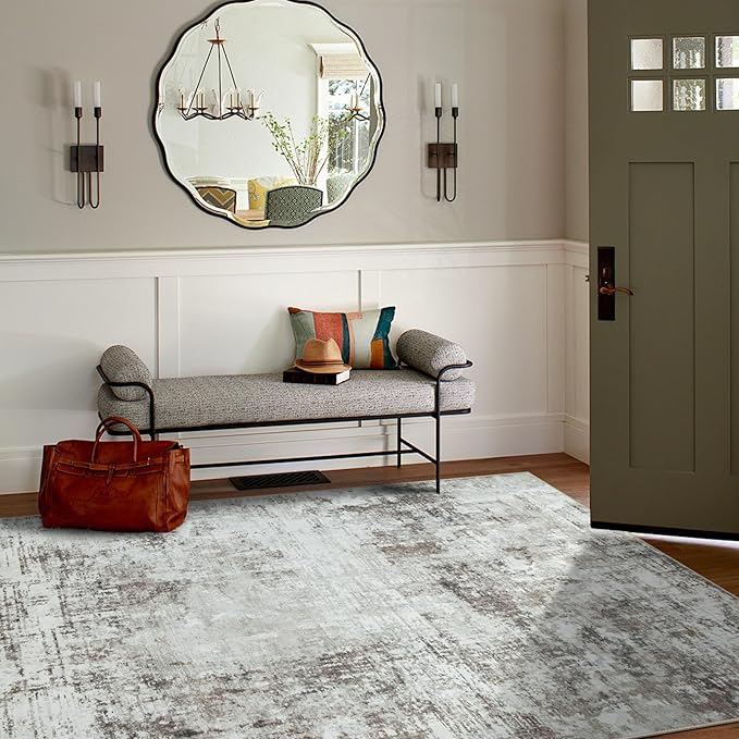 5x7 Area Rugs for Living Room Rug Washable: Modern Rug for Dining Room Bedroom Carpet Non Slip Low Pile 5 by 7 Indoor Abstract Nursery Home Office Brown Grey