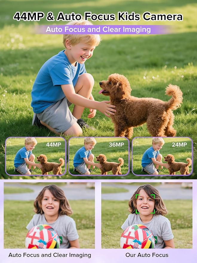 Digital Camera, 44MP Full HD 1080P Point and Shoot Camera with 64GB Card, Anti Shake 16X Zoom Compact Volg Cameras, Portable Small Digicam Gift for Kids, Ages Teen Girl Boy - Purple