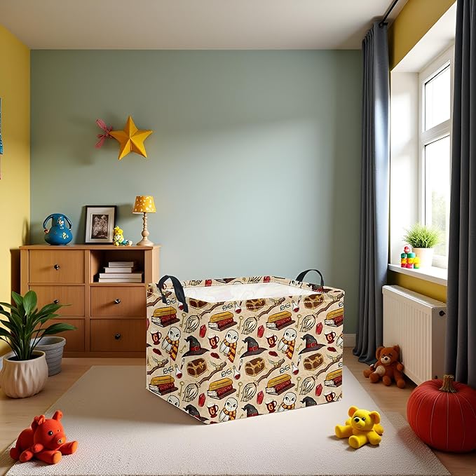 HIYAGON Rectangular Halloween Basket for Boys and Girls Kids Trick or Treat Pumpkin Basket for Halloween Parties Cute Storage Bin Organizer Box Room Decor(Magic)