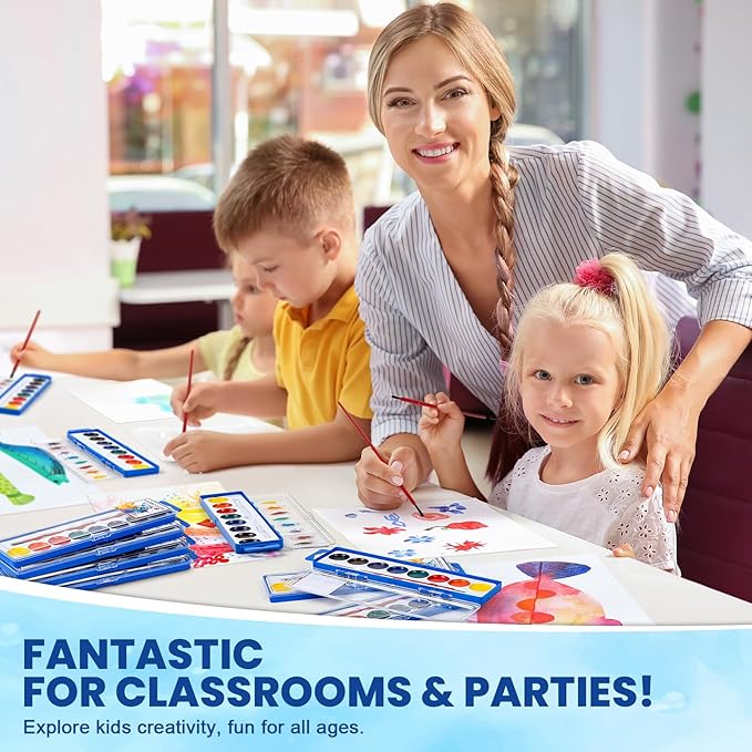 36 Pack Watercolor Paint Set Bulk,8 Colors Washable WaterColor Paint for Kids, Water Color Paint with Brushes, Ideal Gift for Party Favors, Art Supplies for School Classroom Home