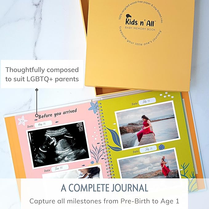 Baby Memory Book for Girl or Boy - First Year Unisex Ocean Keepsake to Log Newborn 1st Milestone - Gender Neutral Sea Photo Album Dairy - Nautical Themed Stuff Journal - Elegant New Parents Baby Gifts