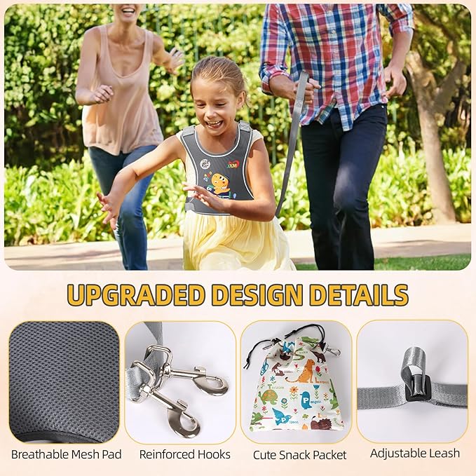 2025 New Safety Walking Harness for Big Kids (6-12yrs) with Autism Special Needs ADHD, Anti-Elopement Vest Harness with Grab Handle and Light Reflector, Adjustable Leash for Autistic, Active Child