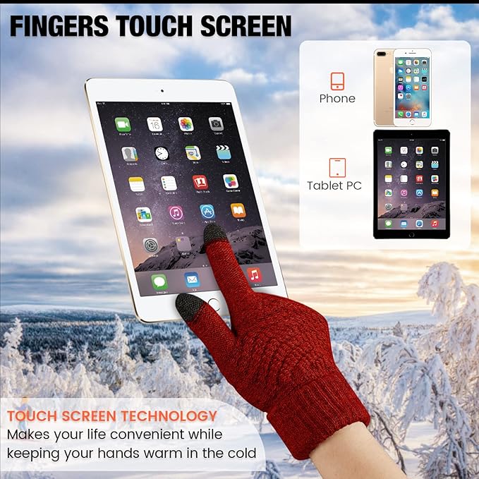 Geyoga 2 Pairs Women's Winter Touch Screen Gloves Soft Warm Fleece Lined Knit Elastic Cuff Winter Texting Gloves