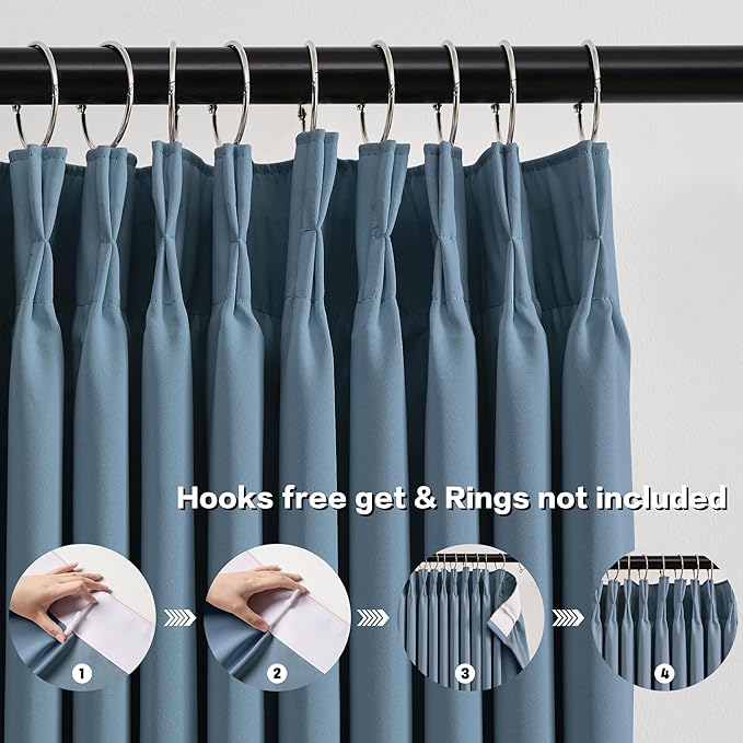 KEQIAOSUOCAI Extra Wide Dusty Blue Pinch Pleated Curtains 100 x 90, Thermal Insulated Noise Cancelling Living Room Drapes 90 inches Long, Patio Sliding Glass Door Window Curtain 2 Panels