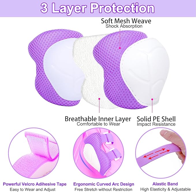 Kids Bike Helmet with DIY Stickers and Knee Pads Elbow Pads Wrist Guard Set for Ages 3-8-14 Toddler Boys Girls Helmet for Roller Skates Cycling Skateboarding Bicycle Scooter