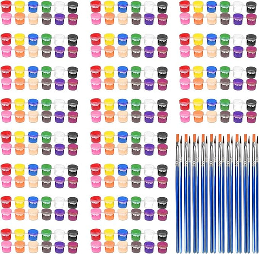 280 Pcs Washable Acrylic Paint for Kids Arts and Crafts, 20 Gouache Watercolor Paint Sets of 12 Colors for Party Classroom Painting Supplies, 20 Flat and 20 Pointed Brushes