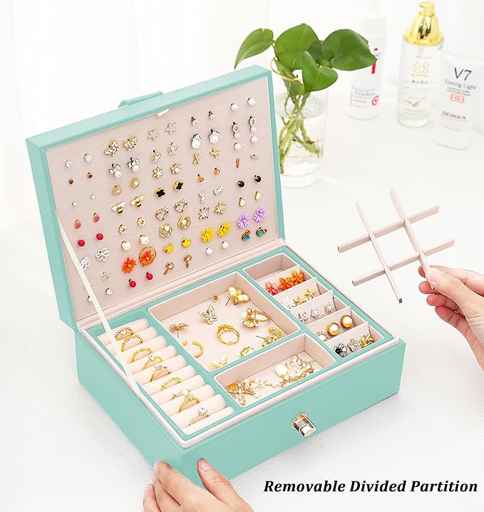 Girls Jewelry Box for Earrings Jewelry Organizer Box Teen Girls Earrings Organizer Jewelry Box Earring Holder Organizer Stud Earring Box for Girls Womens Jewelry Case Organizer Teal