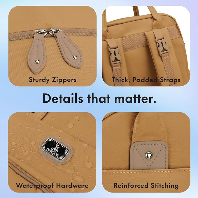 Dikaslon Diaper Bag Backpack with Portable Changing Pad, Pacifier Case and Stroller Straps, Large Unisex Baby Bags for Boys Girls, Multipurpose Travel Back Pack for Moms Dads, Tan