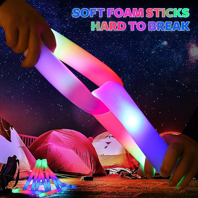 68 PCS LED Foam Glow Sticks Bulk, Glow in the Dark Party Supplies with 3 Modes Colorful Flashing, Neon Party Favors for Birthday, Wedding, Carnival, Concert, Halloween Glow Sticks
