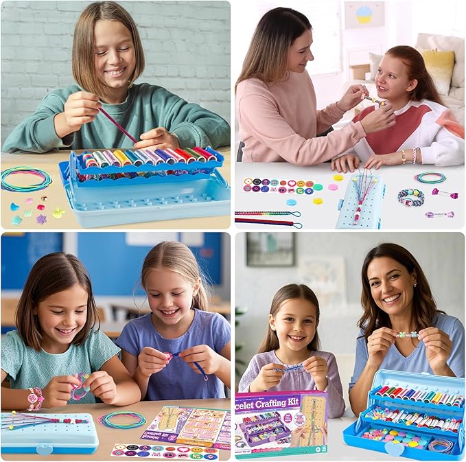 Friendship Bracelet Making Kit with Storage Box,DIY String Bracelet Arts and Craft for Girls Aged 8-12,Kids' Travel Activity Toy Set,Birthday Gifts for Ages 6 7 8 9 10 11 12 Year Old (Light Blue)