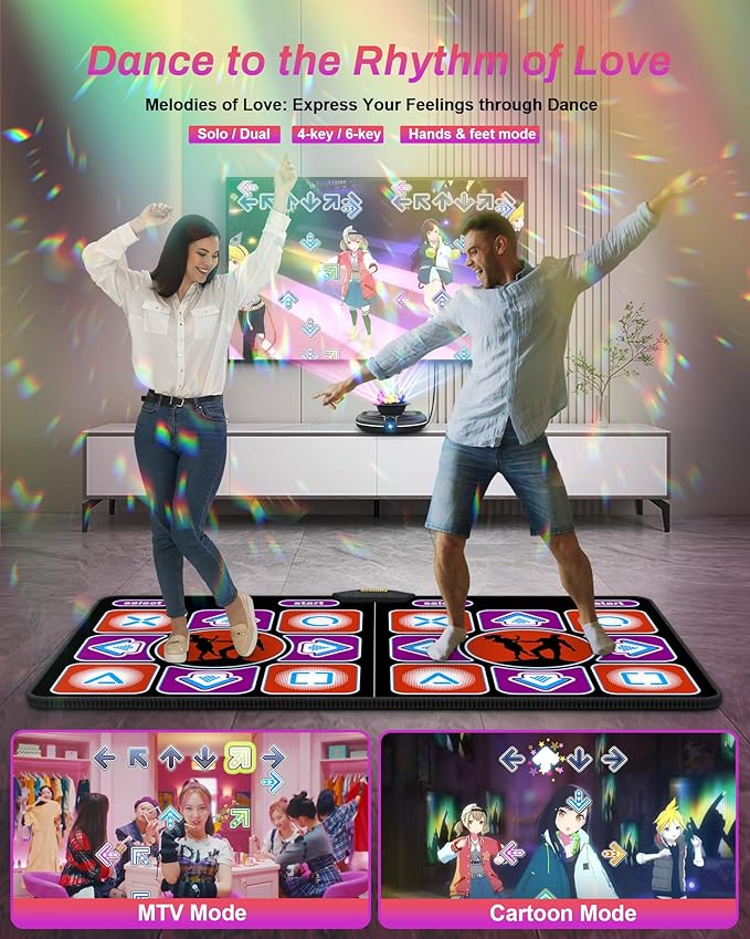 Double Dance Mat, Flannel Dance Mat for TV with HD Camera, Dual User Play Mat with Wireless Controller, Non-Slip Dance Pad for Kids Adults Girls Boys