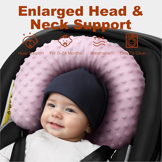 Pro Goleem Infant Car Seat Head Neck Body Support, Ultra-Soft Minky and Microfiber Newborn Car Seat Insert, Perfect for Car Seat, Stroller, 2-in-1 Reversible, Girls, Pink