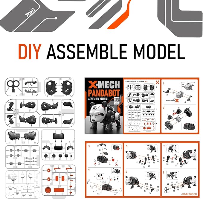 DINOBROS STEM Panda Mechanical DIY Building Blocks Toy 3D Puzzle Assembling Robot Wind Up Walking Pandabot Take Apart Toys for Kids X-MECH