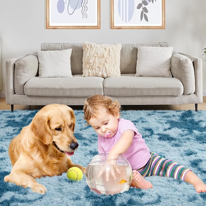 5x7 Area Rug, Luxury Rugs for Living Room, Ultra Soft Rugs for Bedroom, Non-Slip Indoor Carpet for Nursery, Kids Room, Playroom, Home Decor, Tie-Dyed Blue