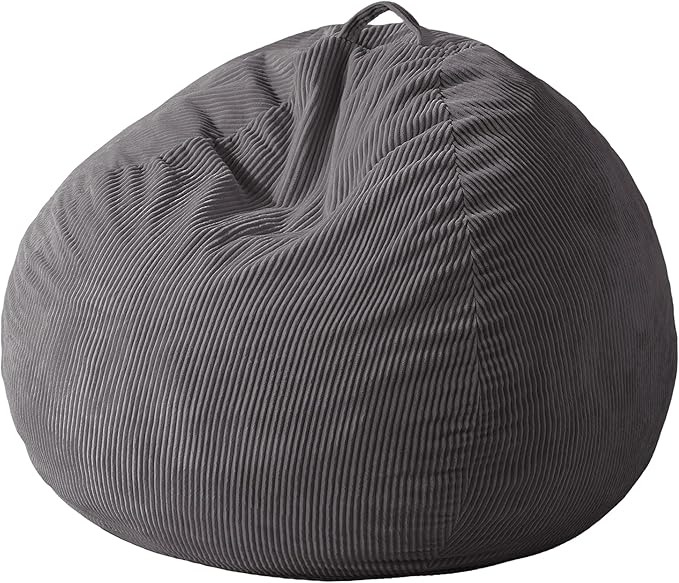 Homguava 3.5FT Bean Bag Chair: Teardrop Bean Bags with Memory Foam Filled, Compact Beanbag Chairs Soft Sofa with Corduroy Cover (Grey)