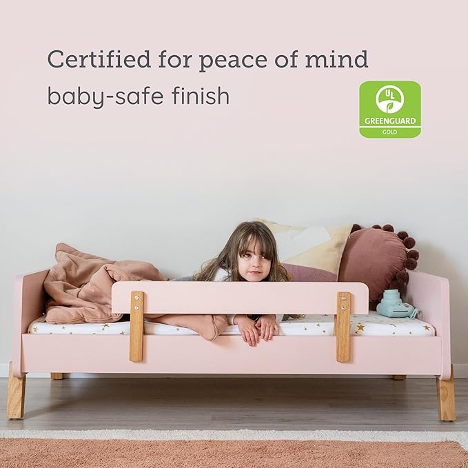 dadada Muse Toddler Bed with 2 Removable Safety Rails. Low Profile Montessori Bed for Kids. Sturdy Solid Wood Frame, Fits Standard Crib Mattress, Easy to Assemble, Toddler Bed for Girls & Boys - Pink