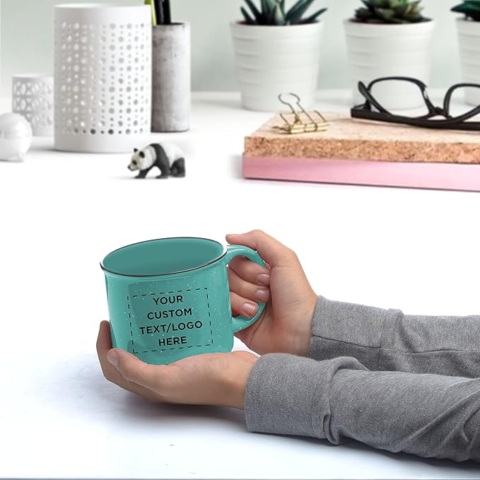 DISCOUNT PROMOS Custom Ceramic Campfire Coffee Mugs 13 oz. Set of 50, Personalized Bulk Pack - Perfect for Tea, Espresso, Cappuccino, Hot Cocoa - Mint