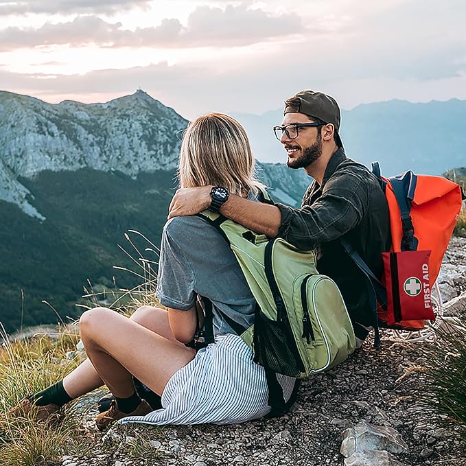 General Medi Mini First Aid Kit, 110 Piece Small First Aid Kit - Includes Emergency Foil Blanket, Scissors for Travel, Home, Office, Vehicle, Camping, Workplace & Outdoor (Red)