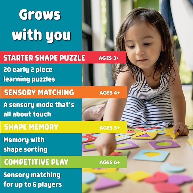 Chuckle & Roar - Matching+ Wooden Sensory Shapes - Logic Puzzles - Premium Wood Construction - Flat Board Puzzle Pieces for Ages 6 and up