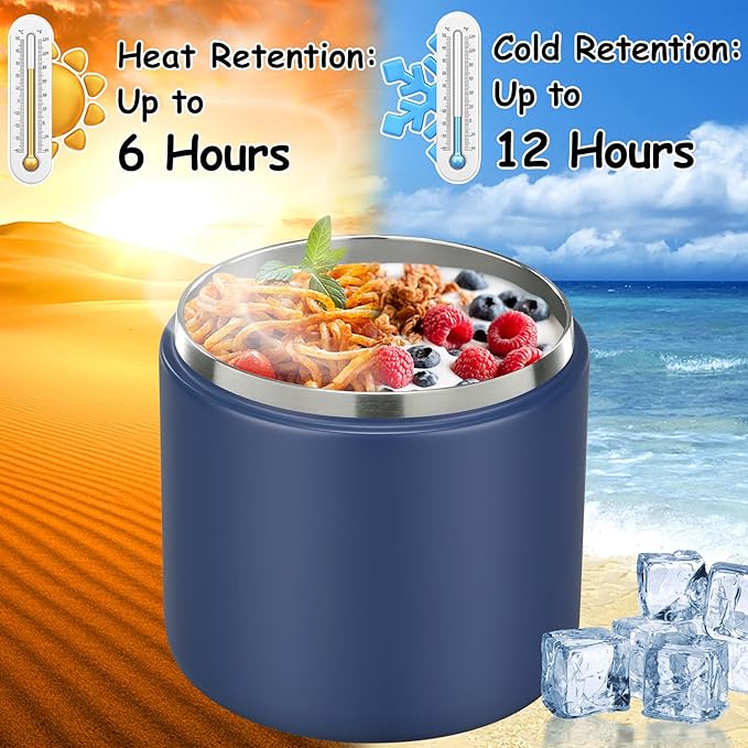 19oz Insulated Vacuum Food Jar with Buckle Lid Wide Mouth Soup Thermo for Hot Food Kids Leakproof Stainless Steel Lunch Container- Blue-1Pack