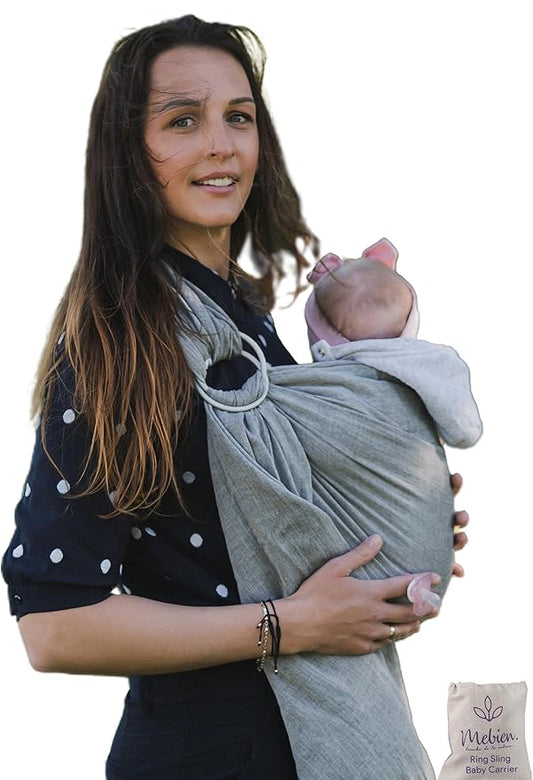 Baby Sling Carrier – Breathable 100% Cotton Wrap for Infant Support, Ring Sling Baby Carrier – Adjustable Muslin Fabric, Baby Carrier Newborn to Toddler – Soft Chest Hold for Travel Dark Grey