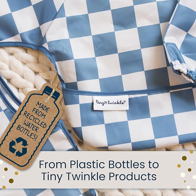 Tiny Twinkle Mess Proof Apron Bibs - 2 Pack Waterproof & Lightweight Baby Bibs for Led Weaning | 100% Recycled Polyester, Easy Clean & Machine Washable (Rose Burgundy,Small 6-24 Months)