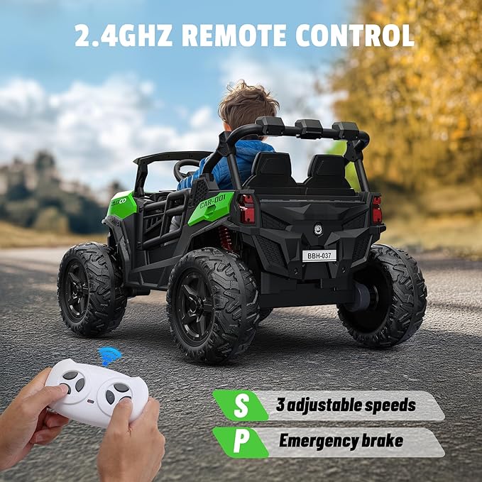 24V 2 Seater Ride on Car Truck, 4x200W, EVA Tires, Remote Control, 4WD/2WD, Rainbow Lights, Shock Absorbers, Bluetooth, Ride On UTV Toy for Kids Ages 3-8, Green