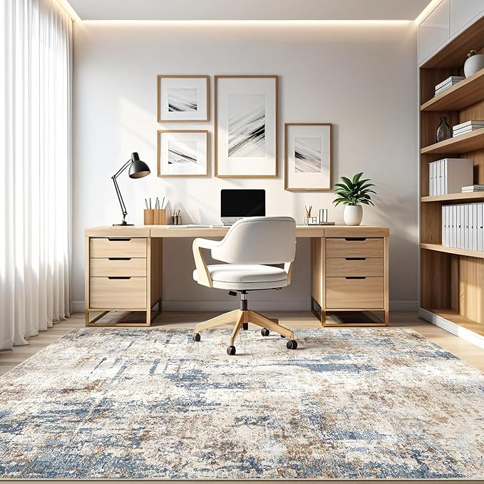 5x7 Area Rugs Living Room: Machine Washable Large Abstract Modern Soft Rug Stain Resistant Indoor Floor Non Slip Accent Carpet for Bedroom Nursery Playroom Dining Room Office Dorm Home House- Tan