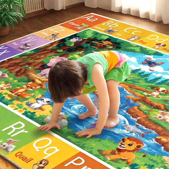 ABC Rug for Kids Room, ABC Baby Mats for Floor Toddlers, Alphabet Play Mat Elementary Preschool Kid's Rugs with Animal Illustrations - (59X39.4 Inches)