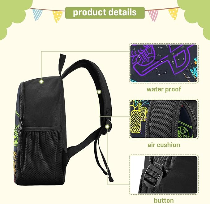 Colorful Monster Truck Toddler Backpack Waterproof Mini Backpack with Name/Text Preschool Backpack Cute Small Backpack Kindergarten Pre School Bags 13 Inch, Medium, Pattern 2