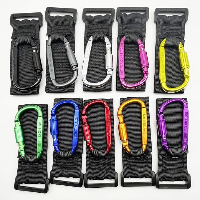 Baby Stroller Hook, Carry 30 lbs per Stroller Carabiner Clip, Adjustable Baby Stroller & Car Seat Hook for Hanging Diaper Bag, Wheelchair,Golf cart, Shopping and Pet Cart(2 Pcs Silver)