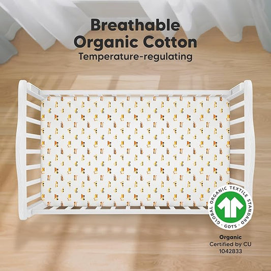 KeaBabies 2-Pack Organic Crib Sheets for Boys, Girls - 52x28 Fitted Crib Mattress Sheet Neutral, Breathable Jersey Cotton Cover for Baby Bed, Toddler Mattress, Soft & Cute Prints (Construction)
