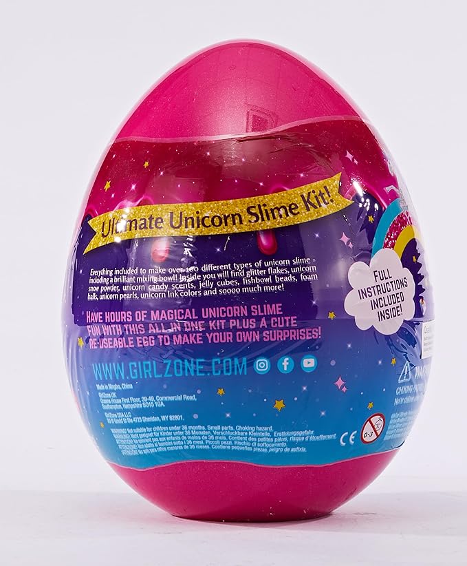 GirlZone Sparkly Unicorn Egg Surprise Slime Kit for Girls, Sensory Toys for Kids, Create Cloud Slime & Magical Unicorn Slime, Ideal Arts and Crafts Easter Gift for Kids Aged 7-12 Years Old