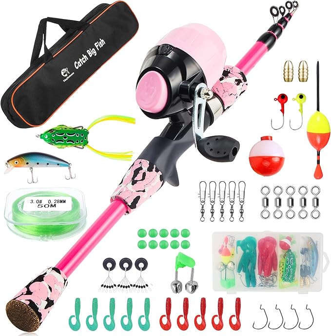 Kids Fishing Pole Kit Set，Portable Telescopic Fishing Rod and Reel Combo Full Kits for Boys, Girls, Beginner, Youth