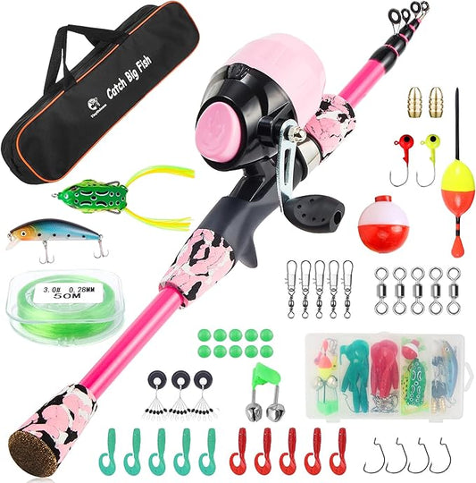 Kids Fishing Pole Kit Set，Portable Telescopic Fishing Rod and Reel Combo Full Kits for Boys, Girls, Beginner, Youth
