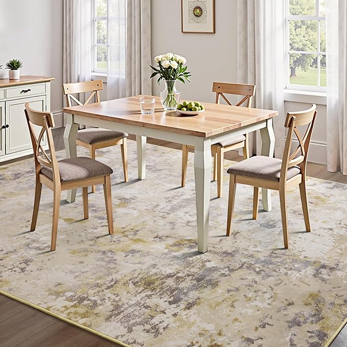 Kelarea 6x9 Rug for Living Room, Beige Washable Non-Slip Rugs, Modern Abstract Large Rugs Low Pile Soft Carpet for Bedroom, Kitchen, Dining Room, Classroom, Dorm, Nursery, Home Office