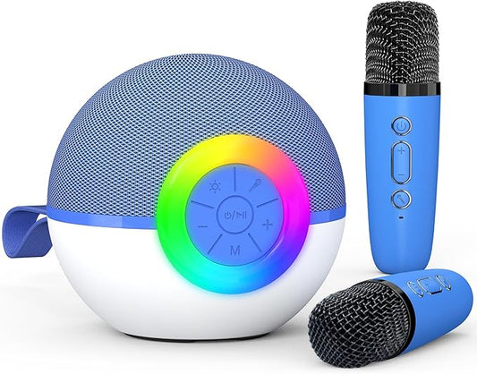 Karaoke Microphone Machine Toys for Kids Adults, Mini Portable Bluetooth Speaker with 2 Wireless Mics, Christmas Birthday Gifts for Boys Girls Ages 3 4 5 6 7 8 9 10 11 12+ Year (Blue)