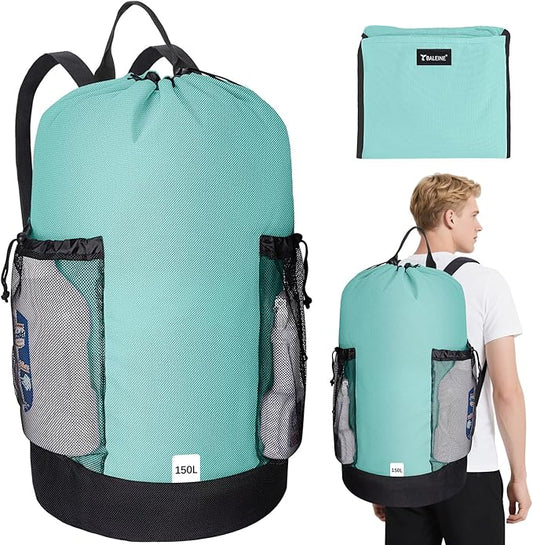 BALEINE 150L Laundry Bag Backpack, 900D Oxford Fabric Large Travel Laundry Bags with Shoulder Straps and 2 Mesh Pockets for College Dorm, Apartment, Laundromat (Sky Blue, 150L)