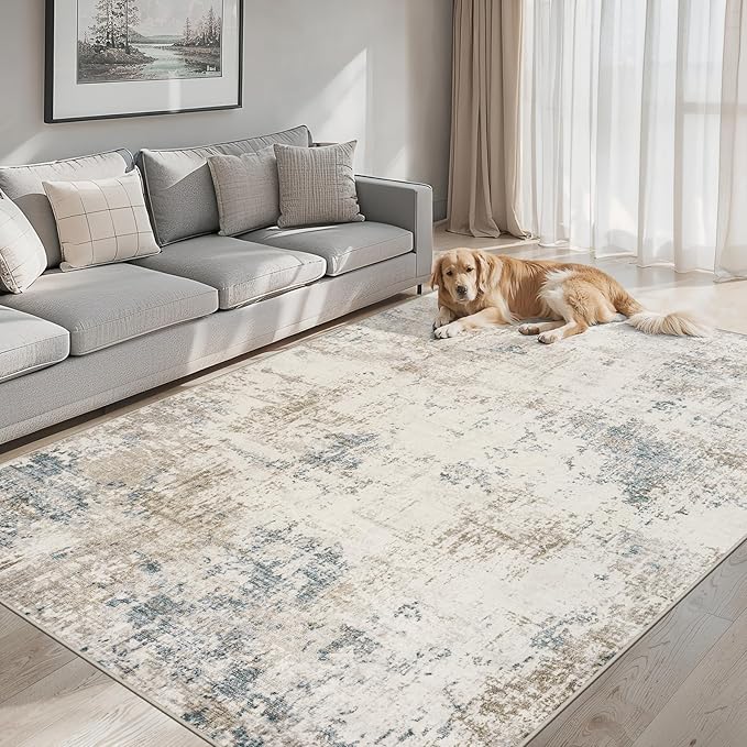 Area Rugs 10x14 Living Room - Washable Rug Modern Abstract Soft Large Neutral Non-Slip Carpet Indoor Floor Thin Carpets for Bedroom Dining Room Farmhouse Nursery Home Office Multi