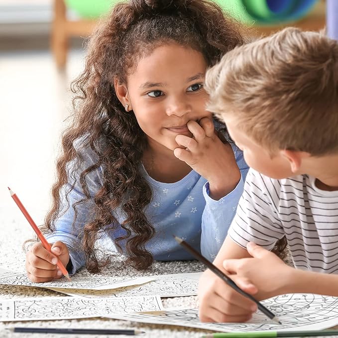 Arteza Kids Activity Book, Color by Numbers Coloring Book, 8.5 x 11 Inches, School Supplies for Ages 6 and Up, 50 Sheets, 12 Double-Ended Colored Pencils, Black Marker, Eraser, Sharpener